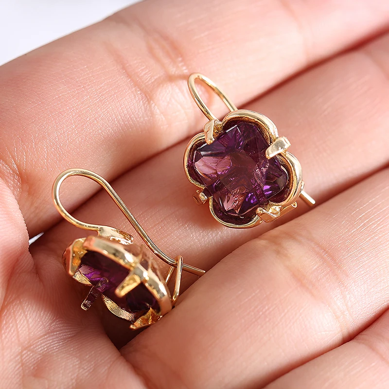 Exquisite 18K Yellow Gold Purple Amethyst Diamonds Earring Fashion Crystal Ball Women Double Stud Earrings Wedding Party Jewelry
Exquisite 18K Yellow Gold Purple Amethyst Diamonds Earring Fashion Crystal Ball Women Double Stud Earrings Wedding Party Jewelry