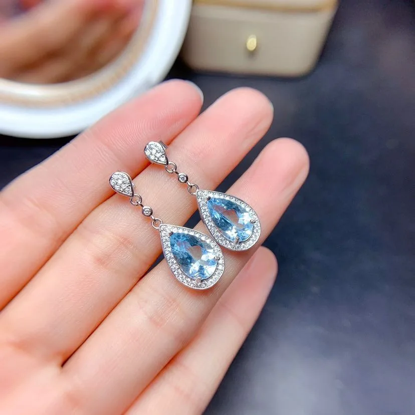 BLACK ANGEL New Temperament Sea Blue Topaz CZ Water Drop Sapphire Gemstone Long Earrings for Women 925 Silver Wedding Jewelry
BLACK ANGEL New Temperament Sea Blue Topaz CZ Water Drop Sapphire Gemstone Long Earrings for Women 925 Silver Wedding Jewelry