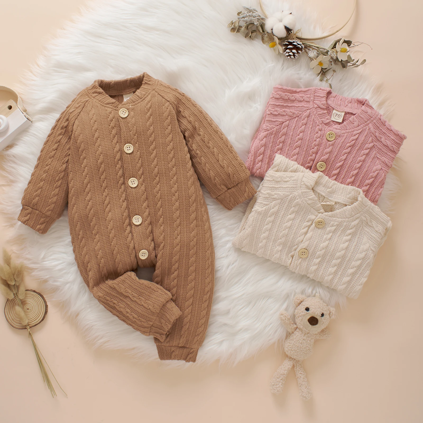 Однотонный комбинезон для новорожденных, Вязаный комбинезон с пуговицами на пуговицах, длинным рукавом и круглым вырезом, повседневный
Однотонный комбинезон для новорожденных, Вязаный комбинезон с пуговицами на пуговицах, длинным рукавом и круглым вырезом, повседневный