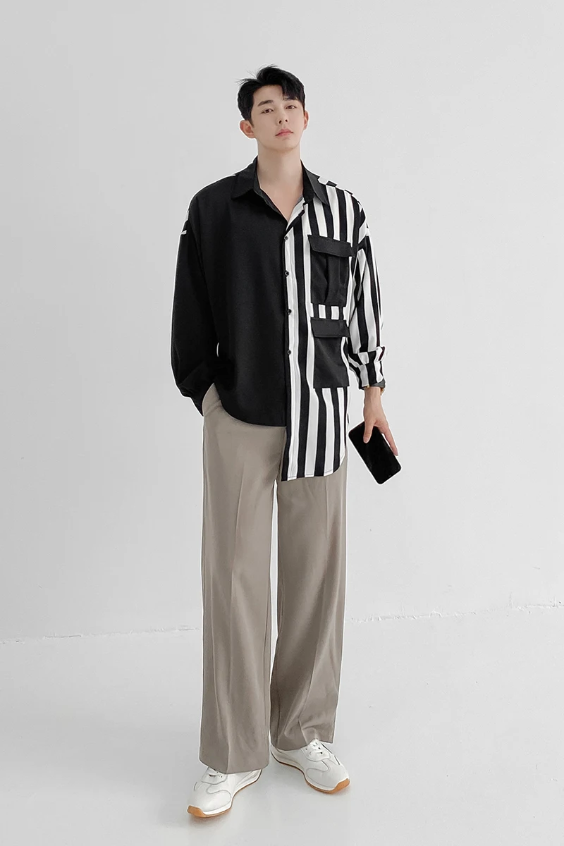 New Fashion Men Striped Shirts Tops Pockets Decor Long Sleeve Casual Shirts Handsome Mens Lapel Shirts Streetwear Black/White 
New Fashion Men Striped Shirts Tops Pockets Decor Long Sleeve Casual Shirts Handsome Mens Lapel Shirts Streetwear Black/White