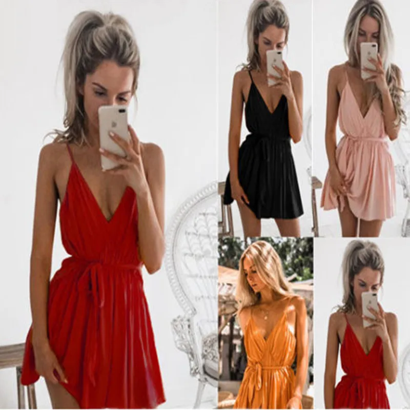 Summer Sexy Deep V Neck Spaghetti Straps Women's Empire Mini Dress 2021 Fashion Backless Solid Pleated Belt Beach Ladies Dresses
Summer Sexy Deep V Neck Spaghetti Straps Women's Empire Mini Dress 2021 Fashion Backless Solid Pleated Belt Beach Ladies Dresses
