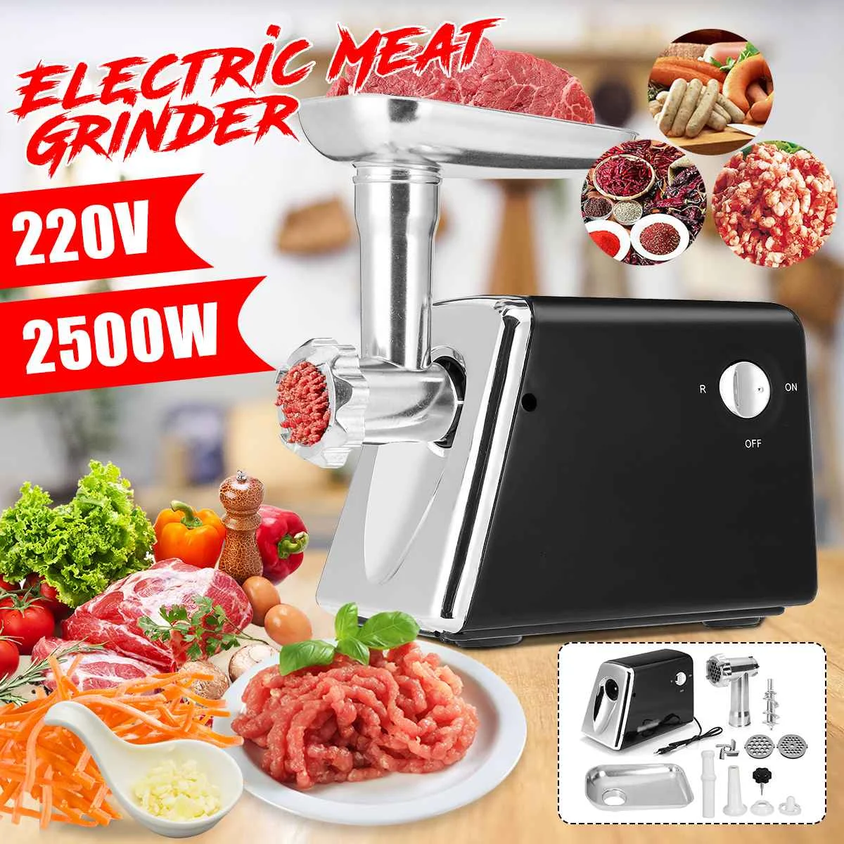 500W Electric Meat Grinders Stainless Steel Powerful Electric Grinder Sausage Stuffer Meat Mincer Slicer for Kitchen Appliance
500W Electric Meat Grinders Stainless Steel Powerful Electric Grinder Sausage Stuffer Meat Mincer Slicer for Kitchen Appliance