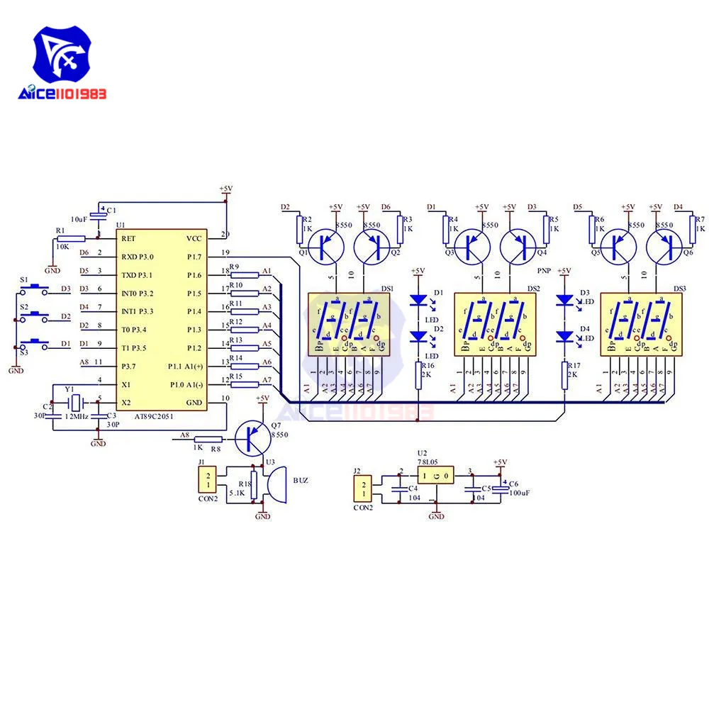 Набор для самостоятельной сборки цифровых часов diymore 6 бит чип C51 AT89C2051