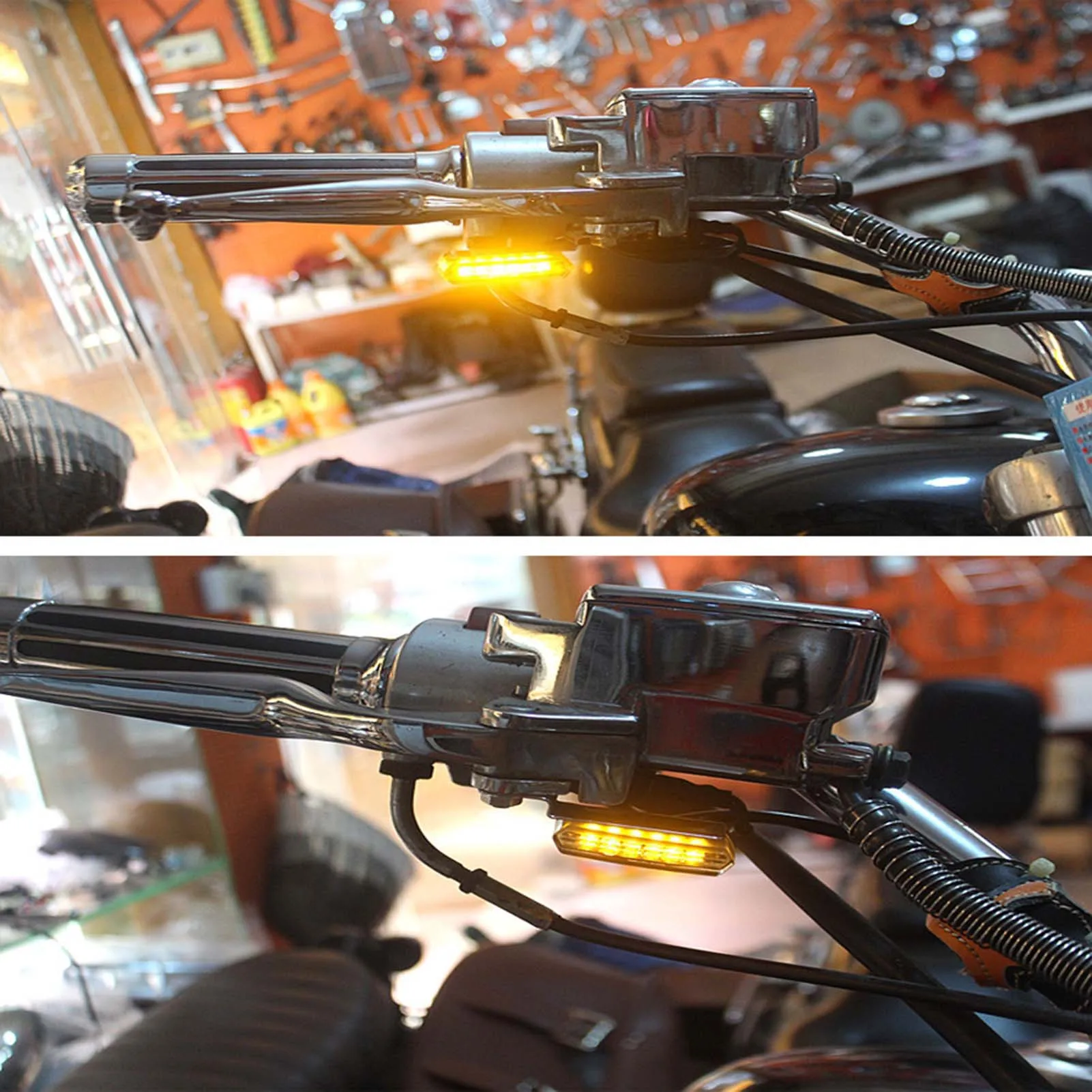 

Universal Pair LED Turn Signals, Flowing Handlebar Brake Clutch Marker Light Motorcycle Mini Blinkers