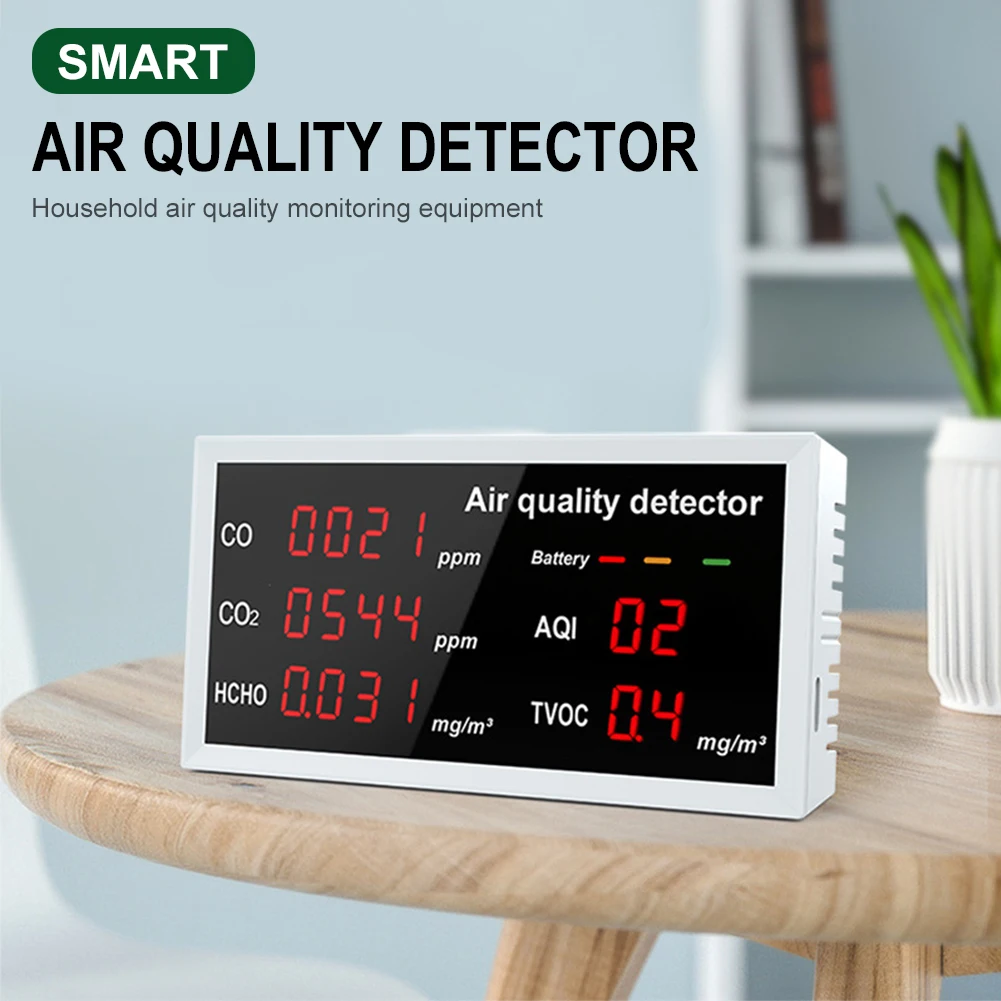 Air Quality Monitor Portable Lightweight CO2/CO/HCHO/TVOC/AQI Detector with LED Display for Home Office Indoor Air Detection
Air Quality Monitor Portable Lightweight CO2/CO/HCHO/TVOC/AQI Detector with LED Display for Home Office Indoor Air Detection