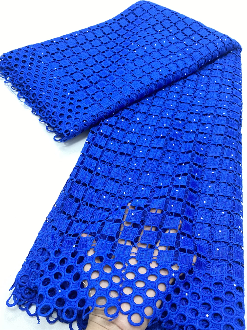 

XIYA Королевский синий Африканский французский шнур гипюр кружевная ткань 2021 Высокое качество кружево молочный шелк Водорастворимая кружев...