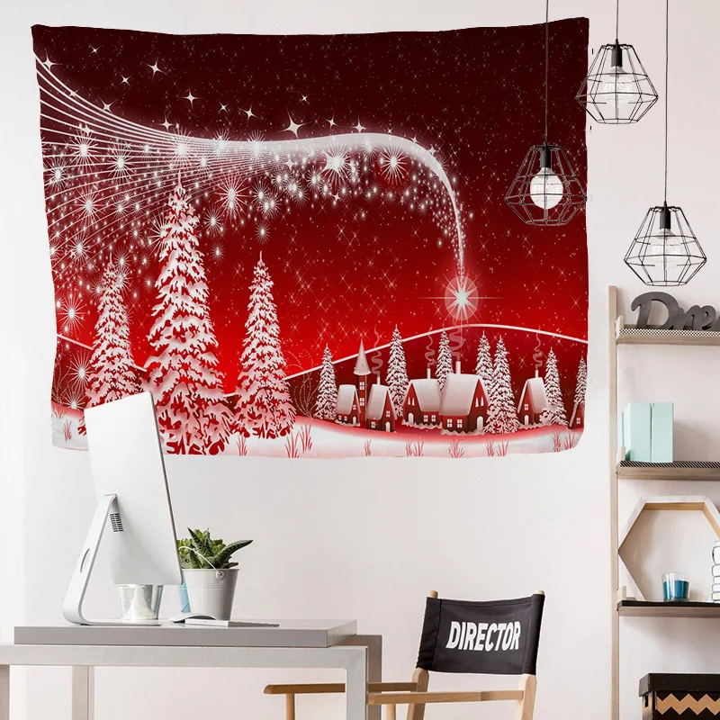 

Christmas Tapestry Christmas Tree And Fireplace Warm Family Wall Hanging Backdrop Home Room Decoration Gift
