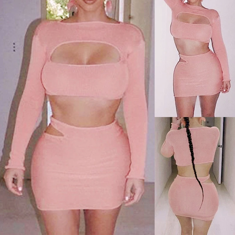 Женское платье из двух частей с длинным рукавом, облегающее сексуальное мини-платье, клубный костюм для вечеринки 
Женское платье из двух частей с длинным рукавом, облегающее сексуальное мини-платье, клубный костюм для вечеринки