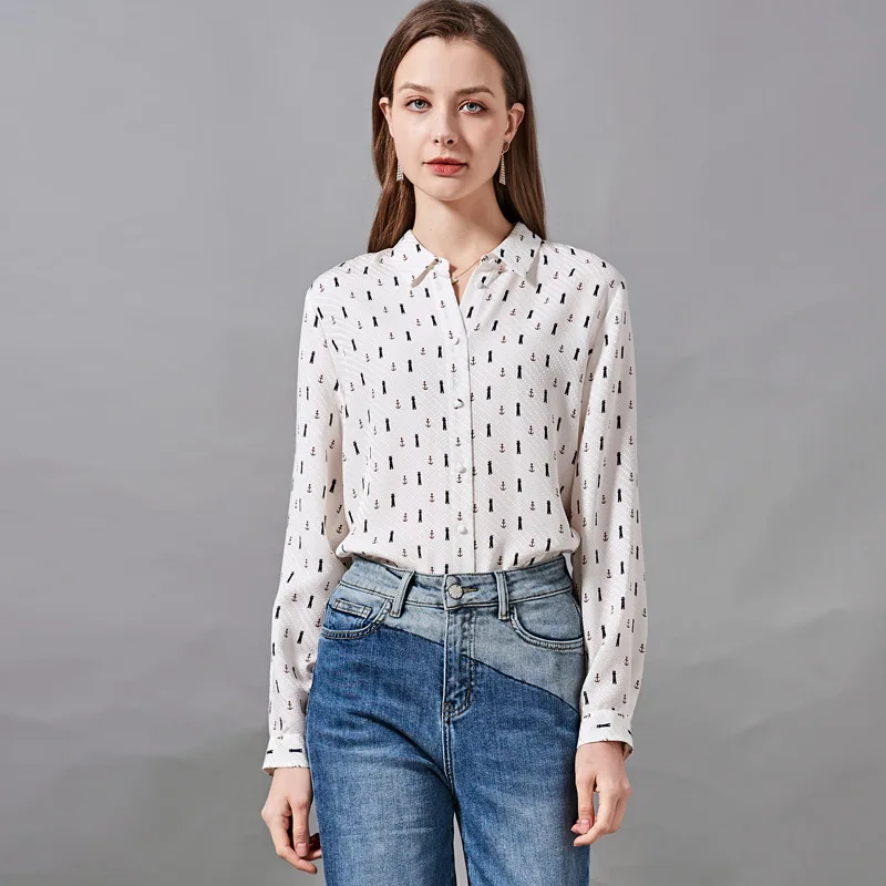 

Женская рубашка с принтом из шелка тутового шелкопряда, Офисная шикарная блузка, новинка весны-лета 100%