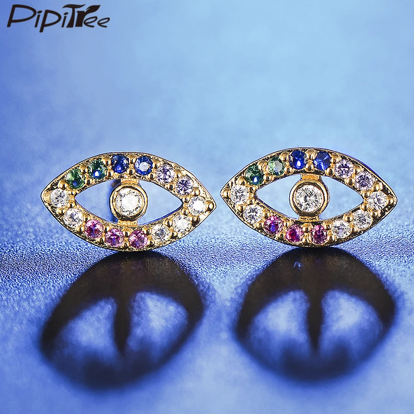 Серьги Pipitree Zircons Evil Eye Разноцветные серьги с цирконием кубической огранки для