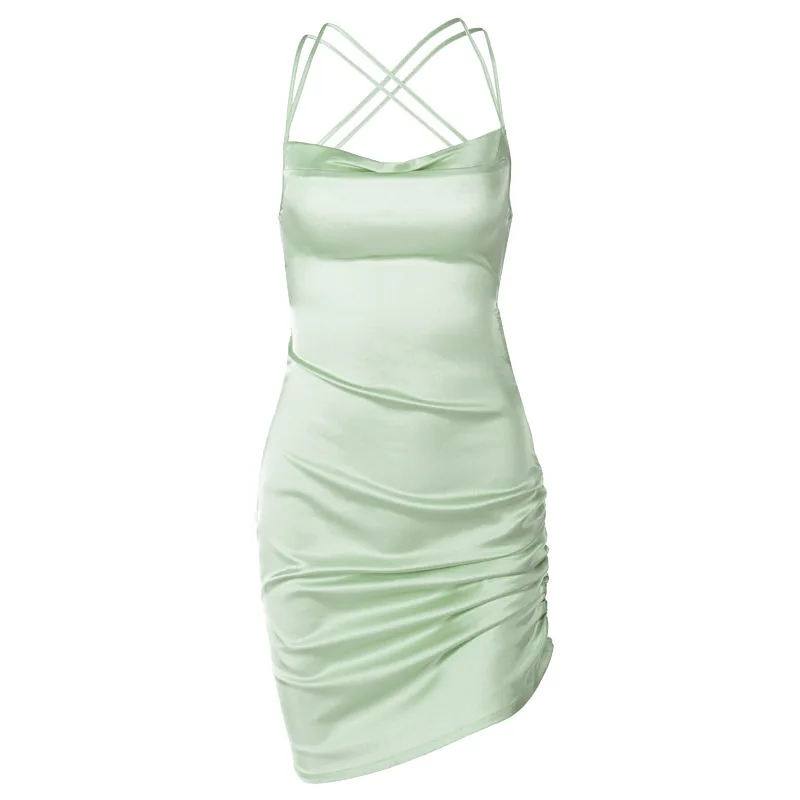 Women Bodycon Strap Mini Dress High Waist Imitation Silk Ruched Dress Lace Up Cross Bandage Backless Sexy Party Elegant Dresses
Women Bodycon Strap Mini Dress High Waist Imitation Silk Ruched Dress Lace Up Cross Bandage Backless Sexy Party Elegant Dresses
