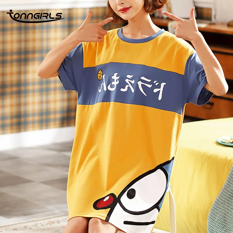 Tonngirls Cartoon Cute Night Dress Women Sleepwear Pijama Short Sleeve Patchwork Doraemon Nightwear Cotton Summer Lingerie 2021
Tonngirls Cartoon Cute Night Dress Women Sleepwear Pijama Short Sleeve Patchwork Doraemon Nightwear Cotton Summer Lingerie 2021