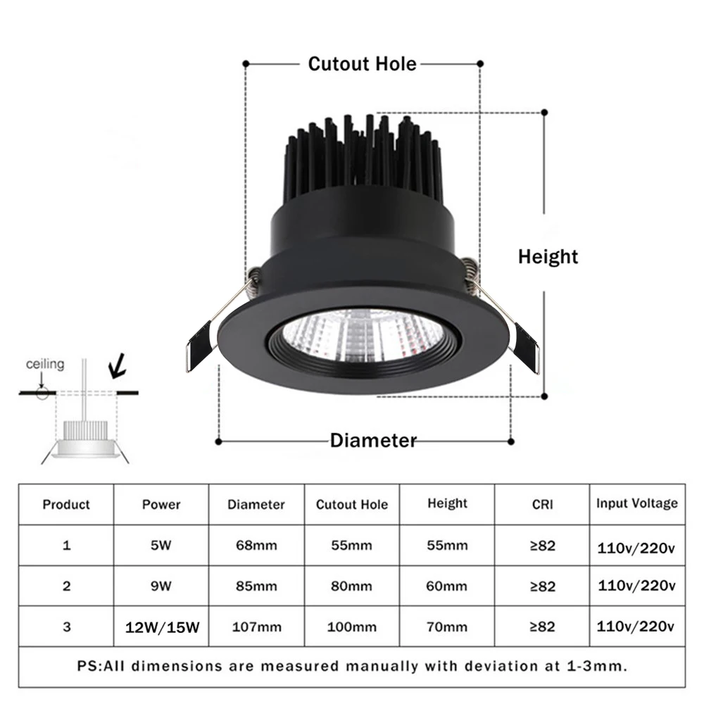 COB Lighting Led Downlight 5W 9W 12W 15W Dimmable Recessed Ceiling Lamp Spot Led Spot Lighting For Living Room Bedroom Stores
COB Lighting Led Downlight 5W 9W 12W 15W Dimmable Recessed Ceiling Lamp Spot Led Spot Lighting For Living Room Bedroom Stores