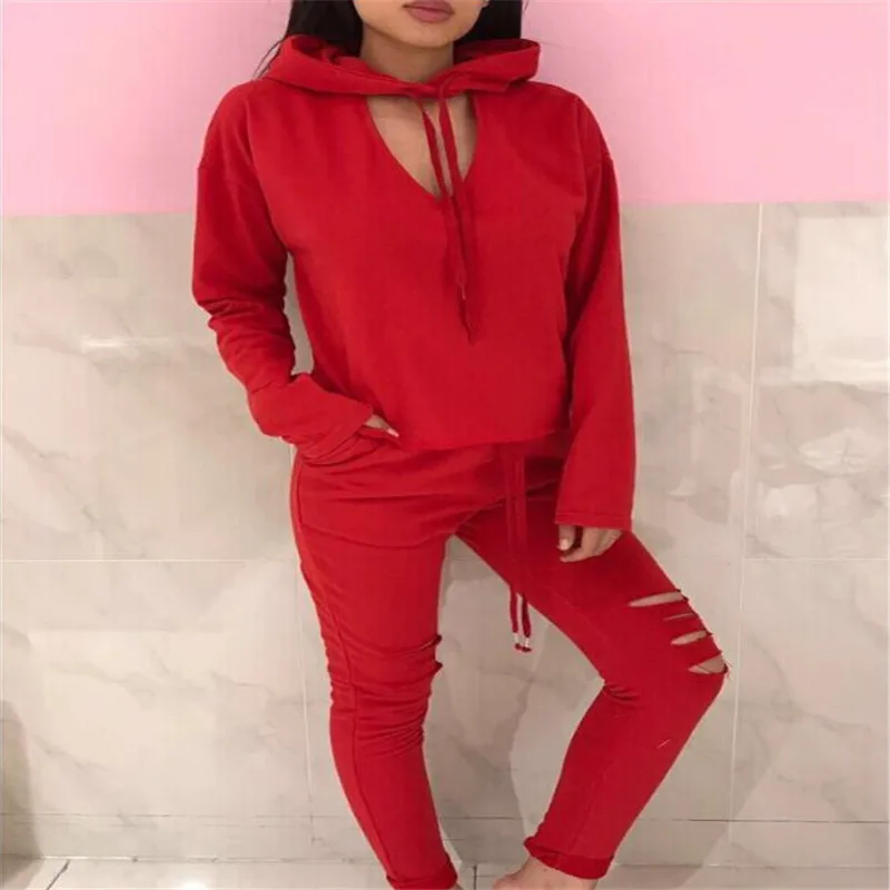 Fashion Women Ladies Solid Sports Long Sleeve Hoodies Sweatshirt Tops +Ripped Hole Pants Set 2Pcs Autumn Tracksuit Set
Fashion Women Ladies Solid Sports Long Sleeve Hoodies Sweatshirt Tops +Ripped Hole Pants Set 2Pcs Autumn Tracksuit Set