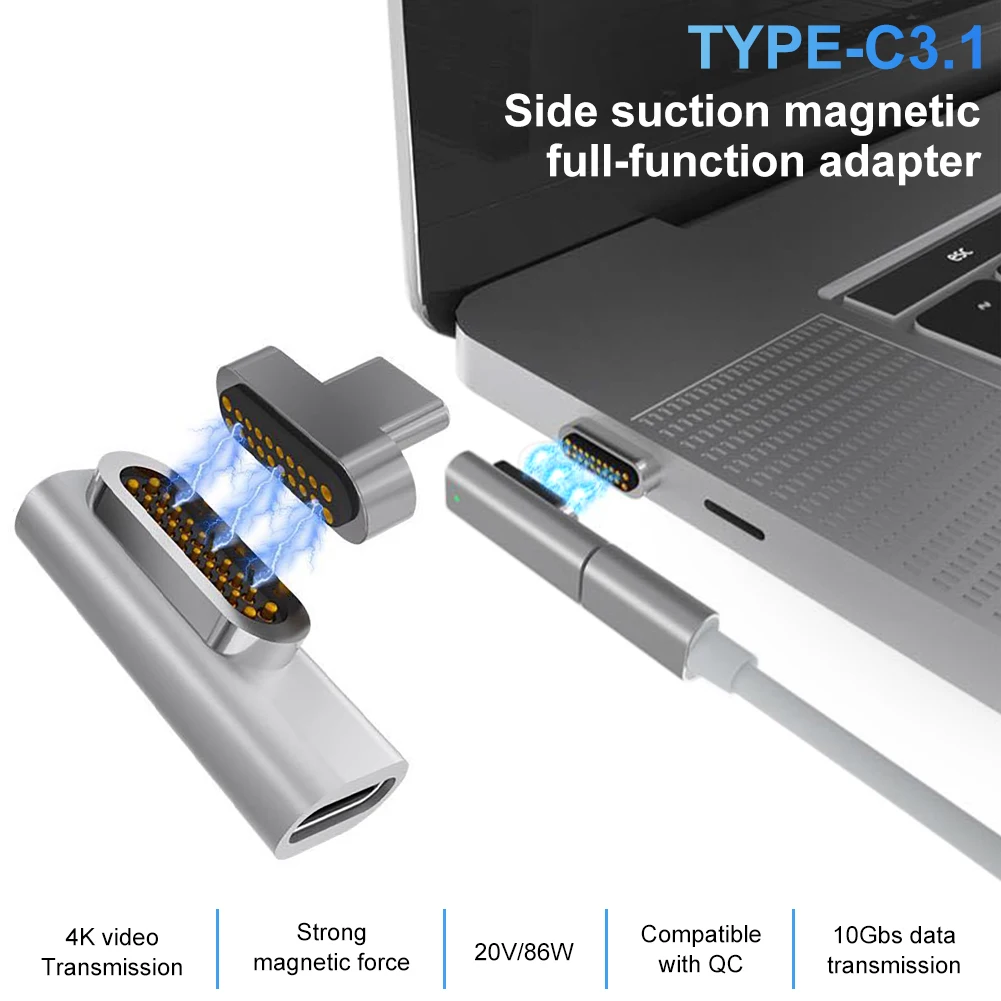 

USB C Magnetic Adapter 20Pins Magnetic To USB C 3.1 4K Vedio Converter 86W PD Fast Charging For Mac Book Pro15 13 Xiaomi Noble