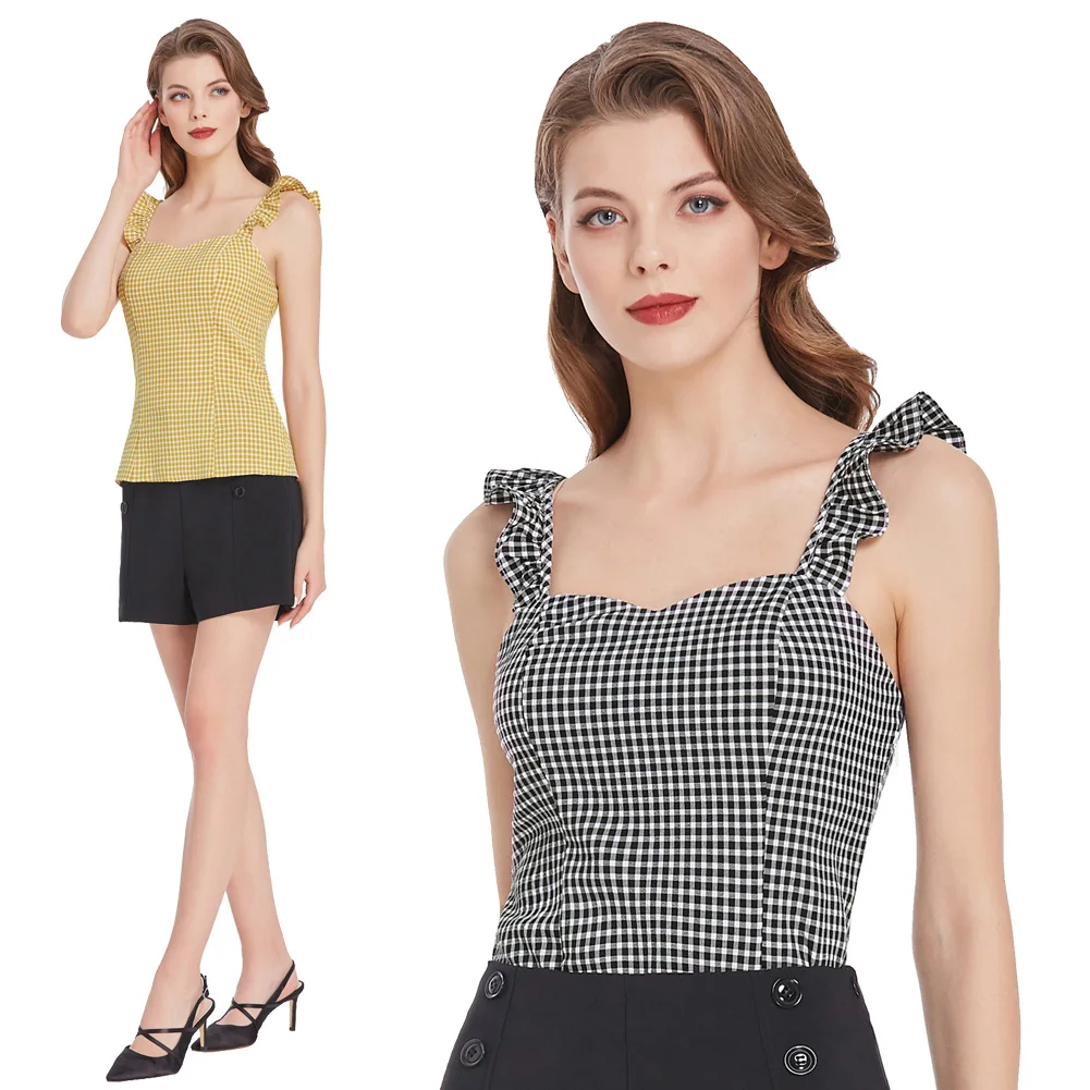 Women's Tank Tops Clothing Summer Fit Leisure Plaid Top Ruffled Shoulders Tops Sleeveless Square Neck Smocked Back Sexy Lady
Women's Tank Tops Clothing Summer Fit Leisure Plaid Top Ruffled Shoulders Tops Sleeveless Square Neck Smocked Back Sexy Lady