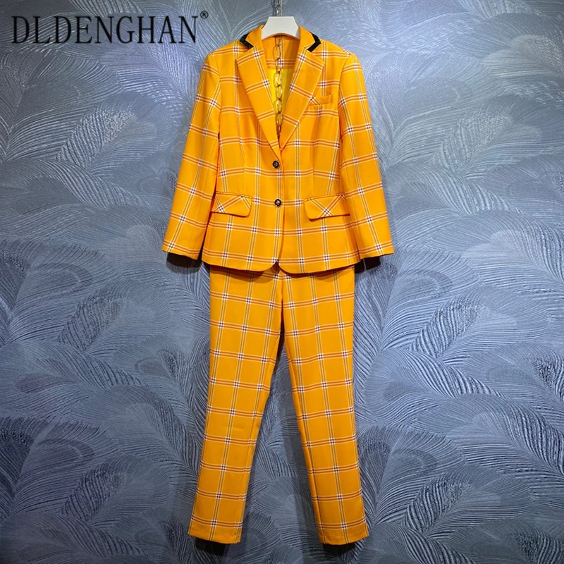 DLDENGHAN Runway Designer Autumn Suit Women Notched Long Sleeve Single Breasted Coat + Long Pants Plaid Print Two Piece Set
DLDENGHAN Runway Designer Autumn Suit Women Notched Long Sleeve Single Breasted Coat + Long Pants Plaid Print Two Piece Set