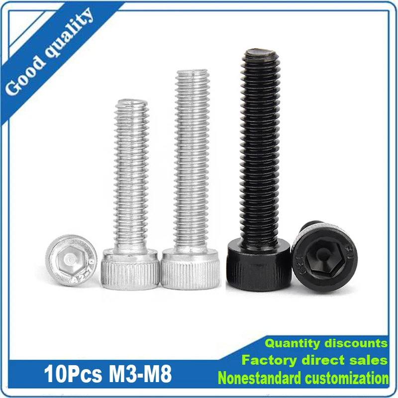 10pcs M3 M4 M5 M6 M8 304 A2 Stainless Steel Black 12.9 Grade Steel Hexagon Hex Socket Head Cap Allen Bolt Screw L=4-150mm DIN912 
10pcs M3 M4 M5 M6 M8 304 A2 Stainless Steel Black 12.9 Grade Steel Hexagon Hex Socket Head Cap Allen Bolt Screw L=4-150mm DIN912