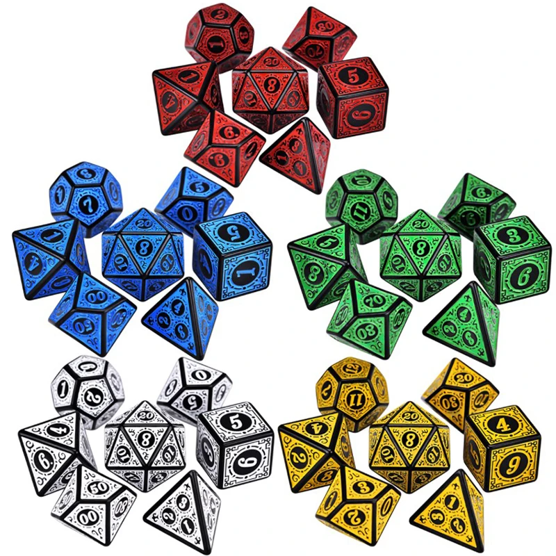 Polyhedral 7-Die Carved Pattern Dice Set of D4 D6 D8 D10 D% D12 D20 for RPG DND
Polyhedral 7-Die Carved Pattern Dice Set of D4 D6 D8 D10 D% D12 D20 for RPG DND