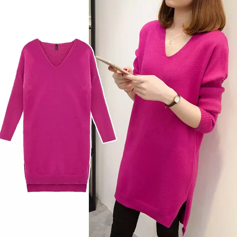 Plus size 3XL Fashion Women Pullover Sweater Dress Autumn Winter Loose V-neck Knitted Long Sweater Solid Fashion Female Pullover
Plus size 3XL Fashion Women Pullover Sweater Dress Autumn Winter Loose V-neck Knitted Long Sweater Solid Fashion Female Pullover