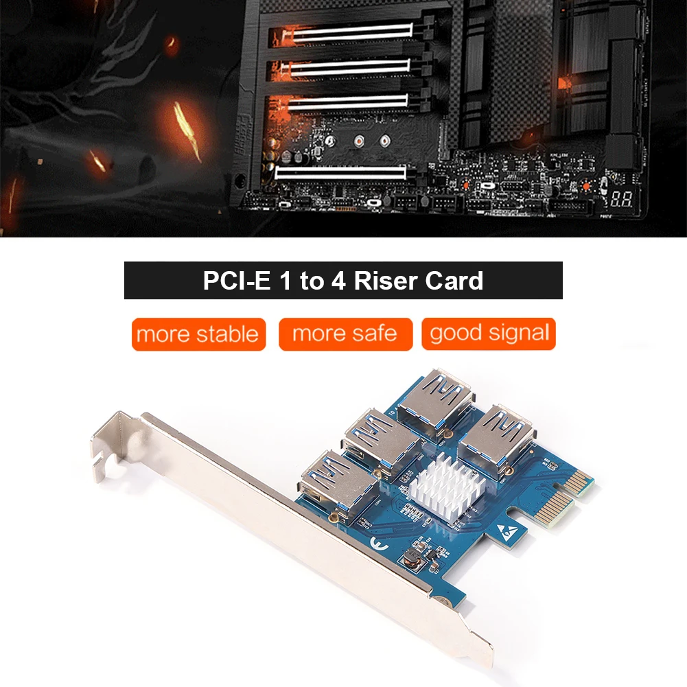 

USB3.0 PCI-E от 1 до 4 Райзер для майнинга BTC, PCI Express, удлинитель, компьютер, 1x до 16x адаптер, плата расширения