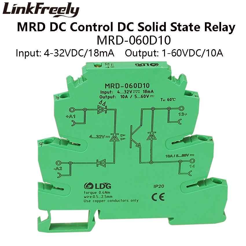 MRD-060D10 10A Mini LED Indicator SSR Solid State Relay DC DC Input: 5V 12V 24VDC Interface Voltage Switch Relay Module Din Rail
MRD-060D10 10A Mini LED Indicator SSR Solid State Relay DC DC Input: 5V 12V 24VDC Interface Voltage Switch Relay Module Din Rail