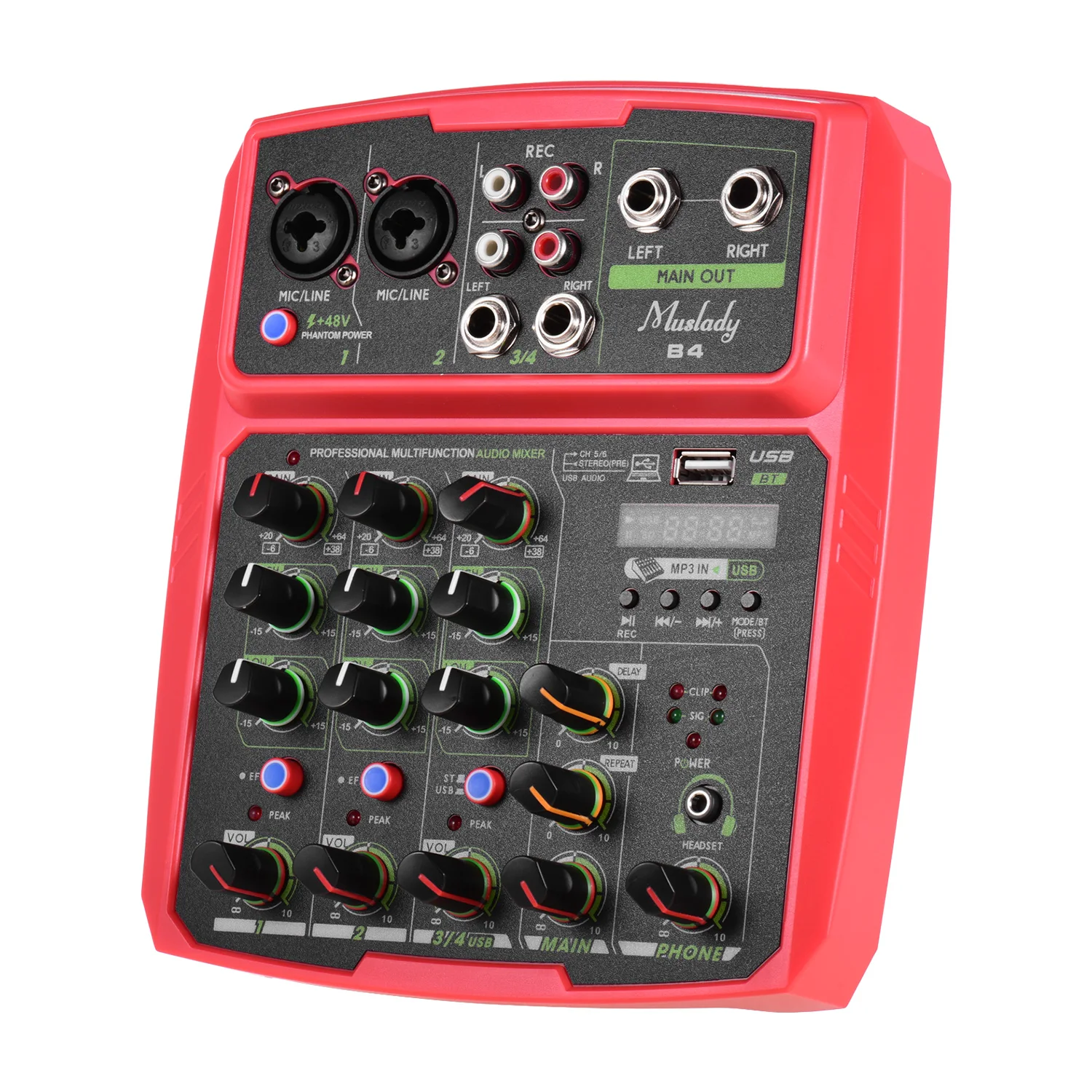 B4 Portable 4 Channels Audio Mixer USB Mixing Console Supports BT Connection with Sound Card Built-in 48V Phantom Power
B4 Portable 4 Channels Audio Mixer USB Mixing Console Supports BT Connection with Sound Card Built-in 48V Phantom Power