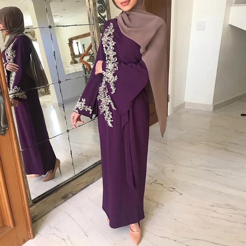 Женская мусульманская Абая расклешенная юбка из Дубая с цветочным кружевом