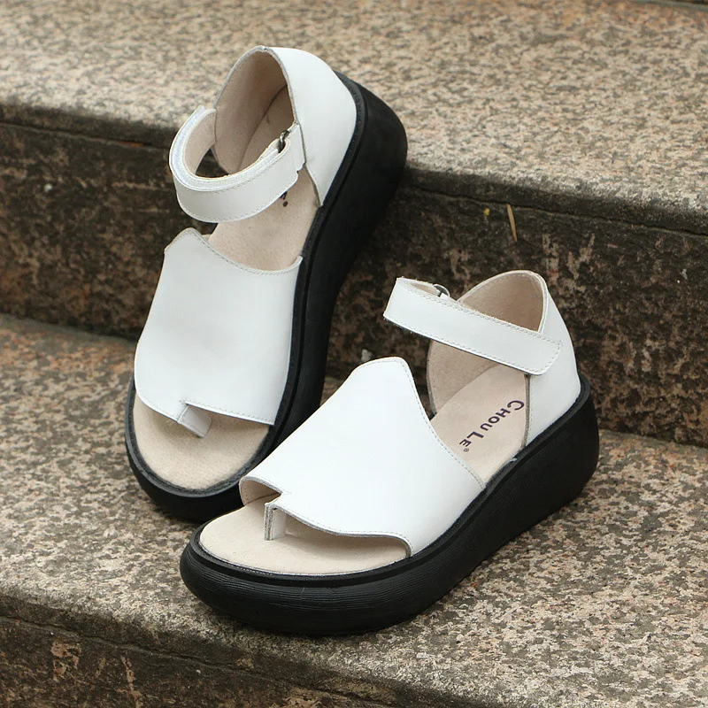 With Magic Soft Bottom Leisure Time Genuine Leather Woman Toe Women's Sandals