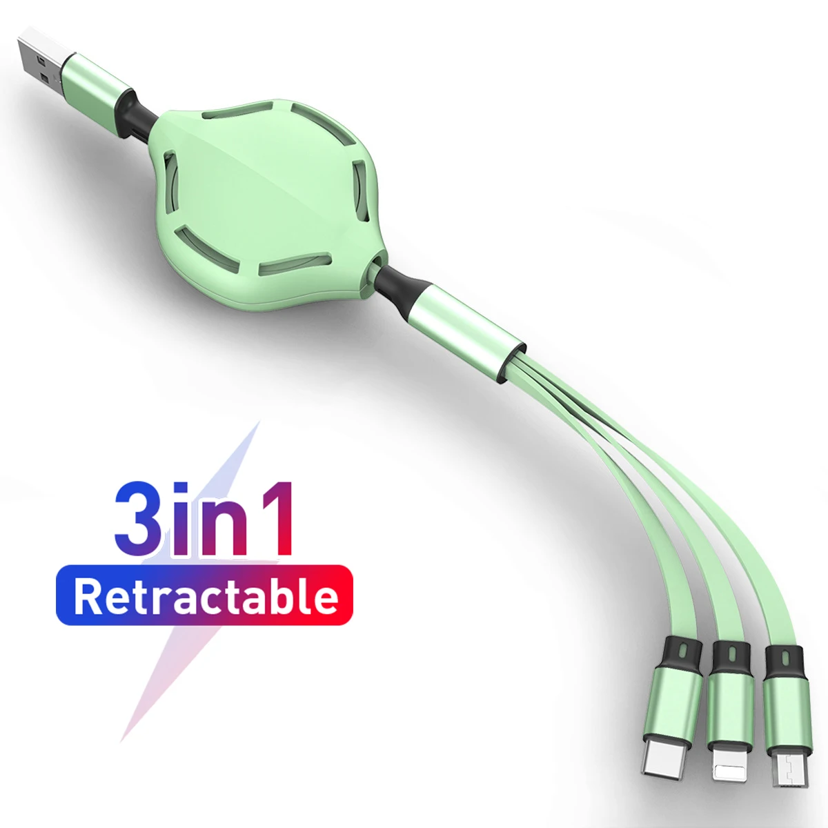 Выдвижной 3-в-1 2-в-1 USB Type-C Micro 8-контактный кабель для iPhone Huawei зарядный 110 см 2A