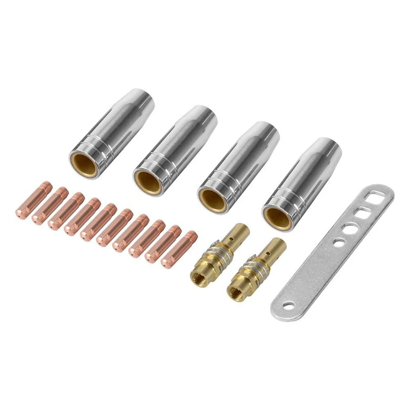 SHGO HOT-17Pcs/Set 15Ak Mig/Mag Welding Nozzle Contact Tips 0.8X25Mm M6 Gas Connector Holder Set
SHGO HOT-17Pcs/Set 15Ak Mig/Mag Welding Nozzle Contact Tips 0.8X25Mm M6 Gas Connector Holder Set
