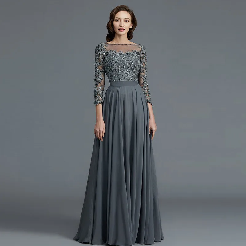 Deep Gary Mother Of The Bride Dresses Lace Appliques Bateau Neck 3/4 Sleeves Beaded Long Wedding Evening Prom Guest Dresses New
Deep Gary Mother Of The Bride Dresses Lace Appliques Bateau Neck 3/4 Sleeves Beaded Long Wedding Evening Prom Guest Dresses New