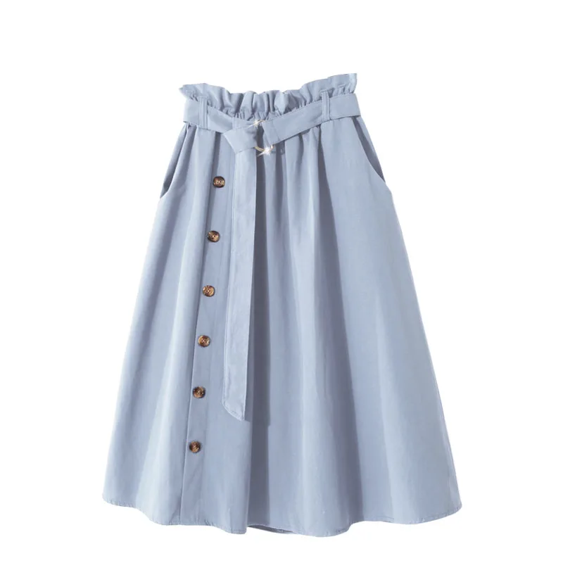 single brested high waist women skirts 2020 summer new ruffles sashed A-line knee-length office lady skirts top quality
single brested high waist women skirts 2020 summer new ruffles sashed A-line knee-length office lady skirts top quality