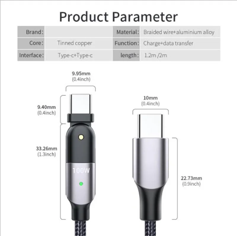 USB C To USB C CablePD100W 5A E-Mark 180 Rotation charging cable for Xiaomi Sansung Huawei Macbook Laptop
USB C To USB C CablePD100W 5A E-Mark 180 Rotation charging cable for Xiaomi Sansung Huawei Macbook Laptop