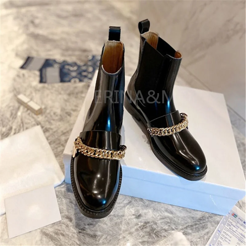 Высококачественные брендовые Ботинки Челси с круглым носком на низком каблуке, модные эластичные ботильоны из натуральной кожи с металлич... 
Высококачественные брендовые Ботинки Челси с круглым носком на низком каблуке, модные эластичные ботильоны из натуральной кожи с металлич...