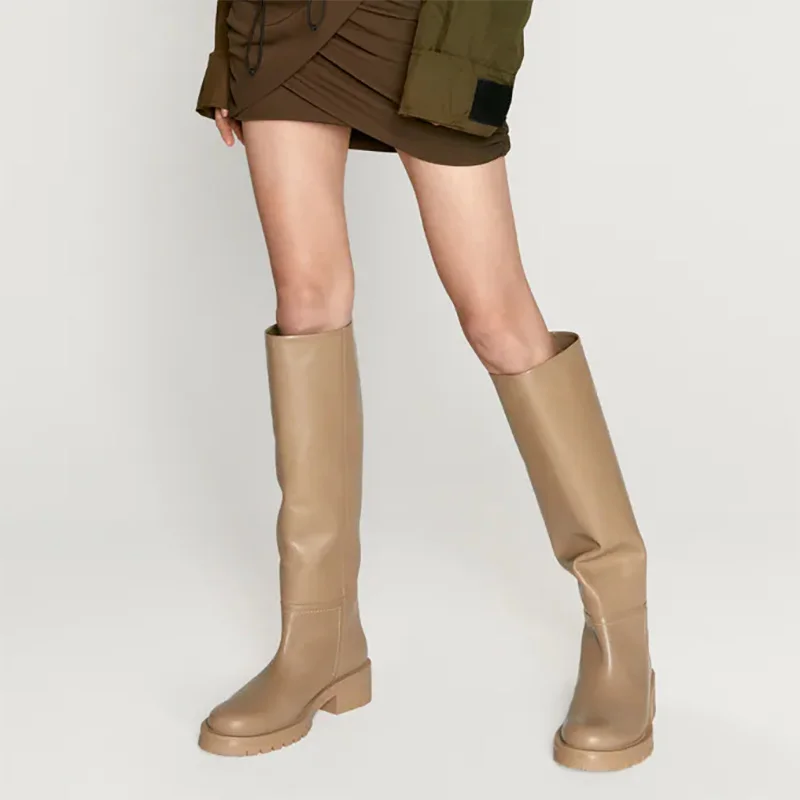 Fashion Women Knee High Boots Full Cow Leather Warm Flats INS Thick High Heels Motorcycle Boots Woman Lady Shoes 34-43
Fashion Women Knee High Boots Full Cow Leather Warm Flats INS Thick High Heels Motorcycle Boots Woman Lady Shoes 34-43