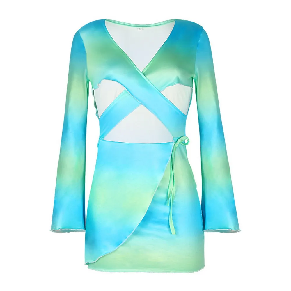 Sexy Tie Dye Bodycon Women's Mini Dress Hollow Out Long Sleeve Skinny Club Beach Party Sundres
Sexy Tie Dye Bodycon Women's Mini Dress Hollow Out Long Sleeve Skinny Club Beach Party Sundres