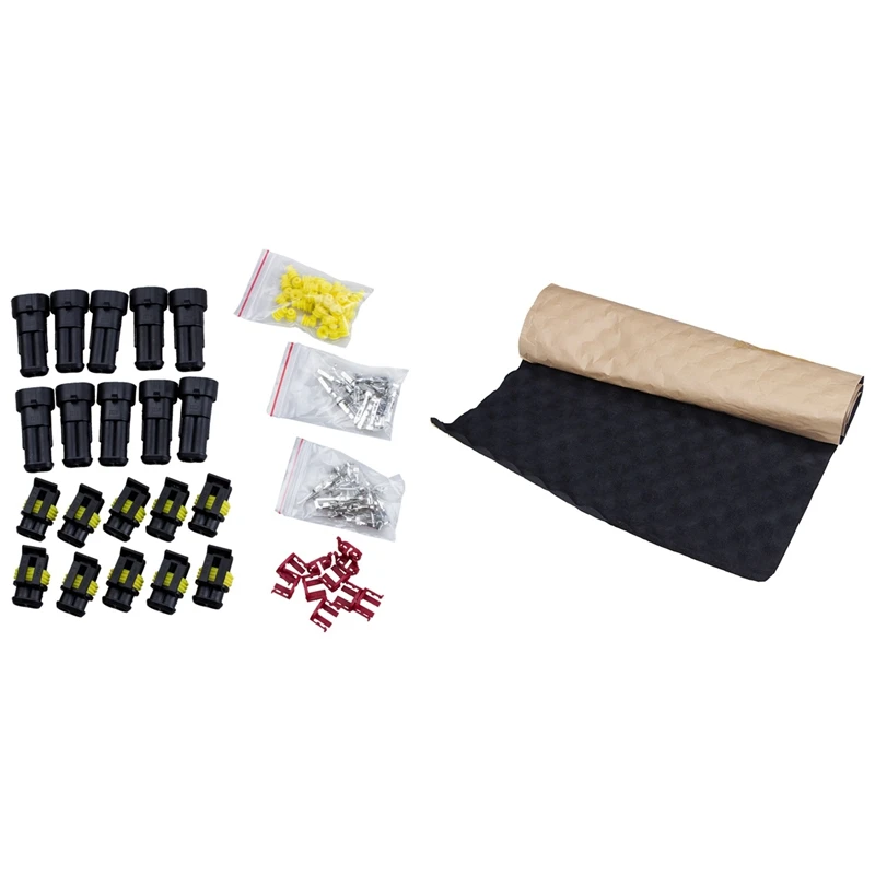 10 Kit 2 Pin Way Waterproof Electrical Wire Connector Plug & 1pc 100X50cm Car Sound Deadener Mat Sound Deadening 
10 Kit 2 Pin Way Waterproof Electrical Wire Connector Plug & 1pc 100X50cm Car Sound Deadener Mat Sound Deadening