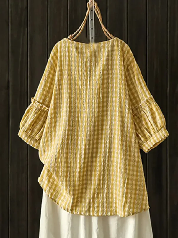 2021 Spring Summer New Plaid Printed Shirt Casual Loose Puff Sleeve Pullover Shirt Camisas Mujer
2021 Spring Summer New Plaid Printed Shirt Casual Loose Puff Sleeve Pullover Shirt Camisas Mujer