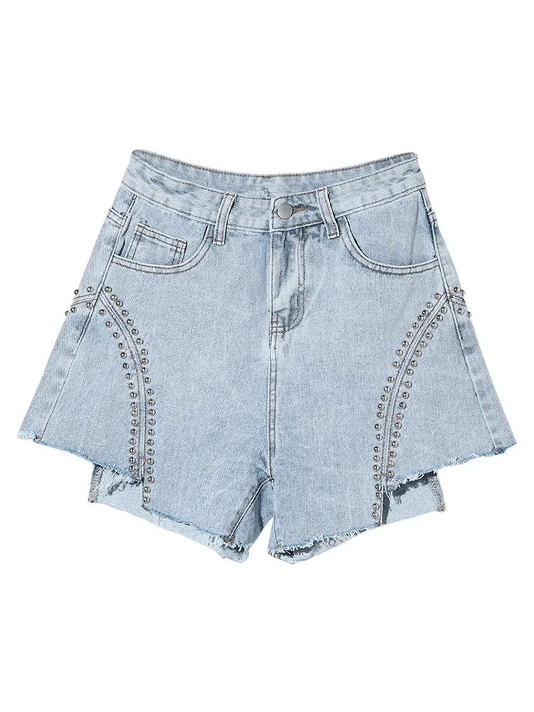 2020 NEW summer zippers shorts High waist beading pearl pocket light blue denim wide leg short pants V533 
2020 NEW summer zippers shorts High waist beading pearl pocket light blue denim wide leg short pants V533