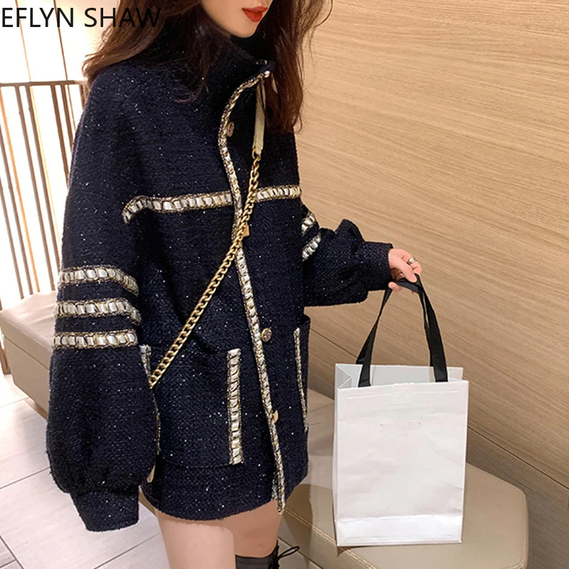 Retro Oversize Tweed Jacket Women Stand Collar Vintage Windbreaker Fashion Single-breasted Autumn Coat Hit Color Woollen Coat
Retro Oversize Tweed Jacket Women Stand Collar Vintage Windbreaker Fashion Single-breasted Autumn Coat Hit Color Woollen Coat
