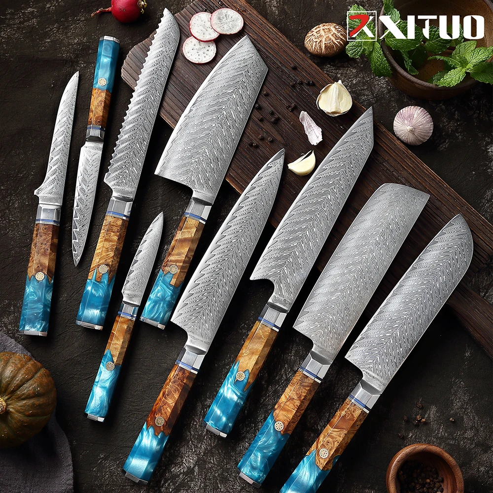 

Поварские ножи XITUO из дамасской стали, японский нож, нож для нарезки овощей, сантоку, мясницкий нож, кухонный профессиональный набор ножей дл...