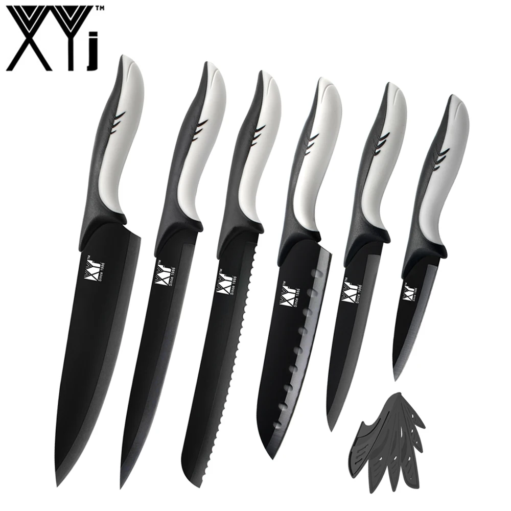 XYj 6pcs Black Stainless Steel Knife Set With Sheath German 7Cr17 Kitchen Knives Super Sharp Ergonomic Plastic Handle Chef Tool
XYj 6pcs Black Stainless Steel Knife Set With Sheath German 7Cr17 Kitchen Knives Super Sharp Ergonomic Plastic Handle Chef Tool