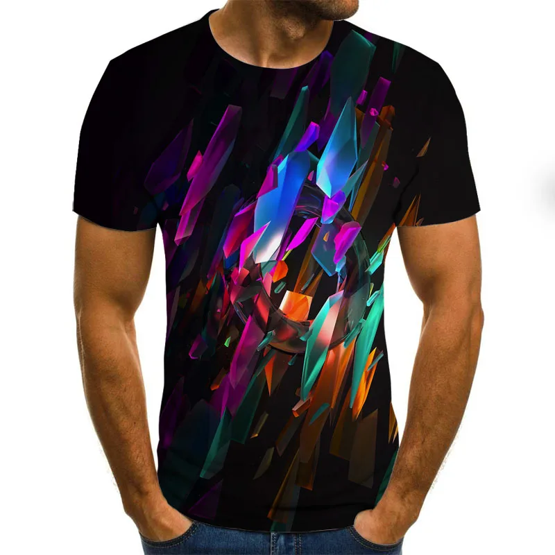 Color painting spray paint 3D print Tshirts summer short-sleeved T-shirts men women casual slim round neck t-shirt | Мужская одежда