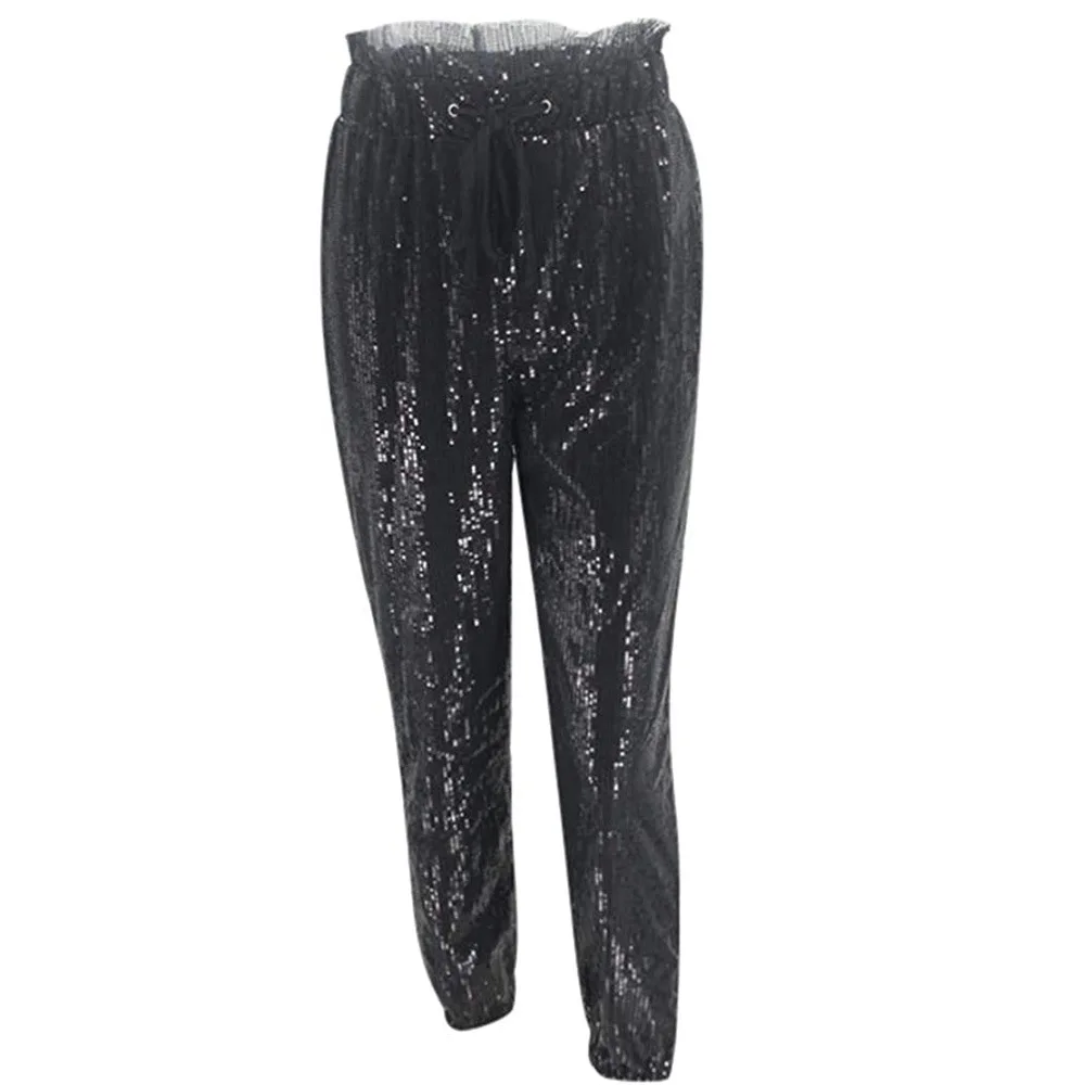 Gold Sequin Shiny Wide Beam Leg Pants Women Casual Christmas Party Harem Pants High Waist Lace Up Trousers Streetwear
Gold Sequin Shiny Wide Beam Leg Pants Women Casual Christmas Party Harem Pants High Waist Lace Up Trousers Streetwear