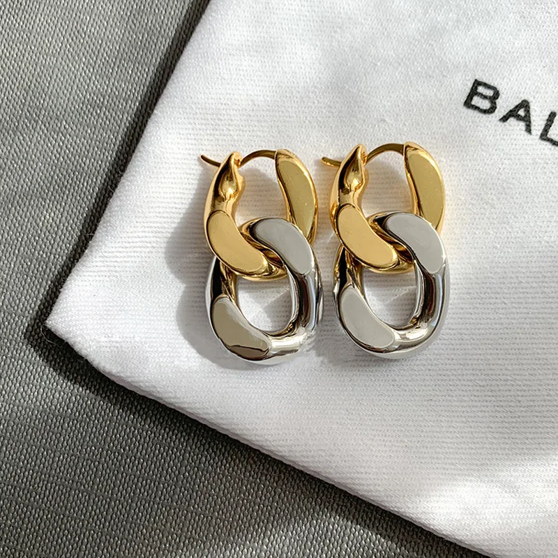 Stainless Steel Thick Chain Earrings Gold and Silver Color Stitching Removable Double Used Drop Earrings For Women ins Jewelry
Stainless Steel Thick Chain Earrings Gold and Silver Color Stitching Removable Double Used Drop Earrings For Women ins Jewelry