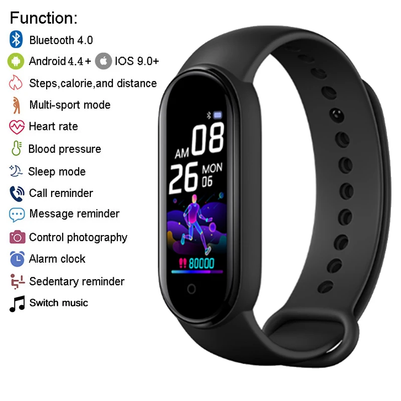 New M5 Smart Watches Smart Band Sport Fitness Tracker Pedometer Heart Rate Blood Pressure Monitor Bluetooth Bracelet Men Women
New M5 Smart Watches Smart Band Sport Fitness Tracker Pedometer Heart Rate Blood Pressure Monitor Bluetooth Bracelet Men Women