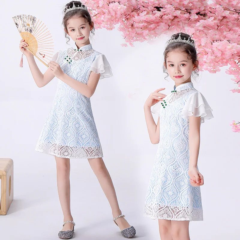 Hollow Out Lace Straight Dresses Sweet Chinese Tang Suit Qipao Skirt Mandarin Collar Cheongsam Flare Sleeve Child Evening Dress
Hollow Out Lace Straight Dresses Sweet Chinese Tang Suit Qipao Skirt Mandarin Collar Cheongsam Flare Sleeve Child Evening Dress