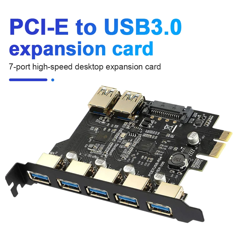 PCI-E to USB3.0 Expansion Card 7 Port High-speed PCI-E Express Adapter Connector Card for Desktop Computer
PCI-E to USB3.0 Expansion Card 7 Port High-speed PCI-E Express Adapter Connector Card for Desktop Computer
