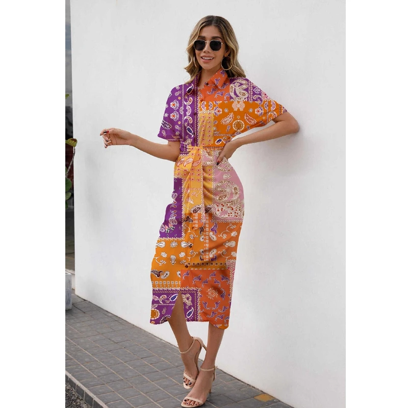 Printed Shirt Dress Women Short Sleeve Shirt Collar Single-breasted Mid-Calf Elegant Dresses for Woman Lugentolo
Printed Shirt Dress Women Short Sleeve Shirt Collar Single-breasted Mid-Calf Elegant Dresses for Woman Lugentolo